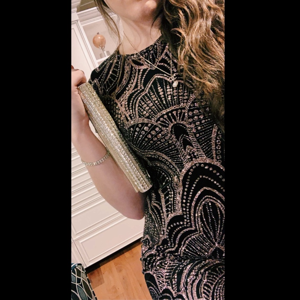 Rose gold short sleeve bodycon shimmer detailed dress